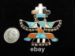 ZUNI Native American Indian TOTEM BROOCH PIN Turquoise Sterling Vintage. D1240