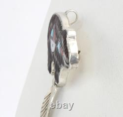 ZUNI Native American Silver Carved Onyx Turquoise Coral Bear Brooch Pendant Pin
