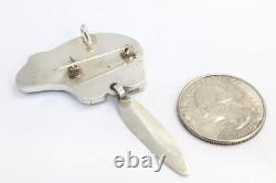 ZUNI Native American Silver Carved Onyx Turquoise Coral Bear Brooch Pendant Pin