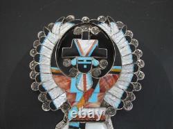 ZUNI Native Eldred MARTINEZ Sterling Inlaid KNIFEWING Kachina Pendant or Pin