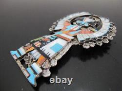 ZUNI Native Eldred MARTINEZ Sterling Inlaid KNIFEWING Kachina Pendant or Pin