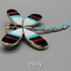 ZUNI-STERLING SILVER & MULTI-STONE DRAGONFLY PIN by ANGUS AHYITE-NATIVE AMERICAN