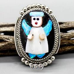 ZUNI-STERLING SILVER & STONE ANGEL PIN/PENDANT by BEVERLY ETSATE-NATIVE AMERICAN