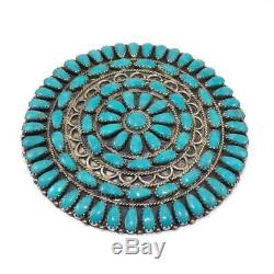 Zeta Begay Navajo Stering Silver Large Petite Point Turquoise Pin Brooch Pendant