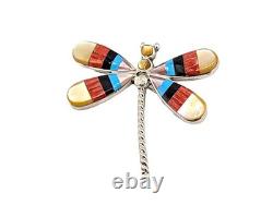 Zuni Angus Ahiyite Multi-Stone Dragonfly Pendant Brooch Native Am Jewelry