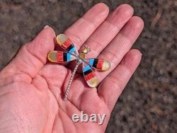 Zuni Angus Ahiyite Multi-Stone Dragonfly Pendant Brooch Native Am Jewelry