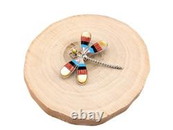 Zuni Angus Ahiyite Multi-Stone Dragonfly Pendant Brooch Native Am Jewelry