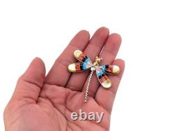 Zuni Angus Ahiyite Multi-Stone Dragonfly Pendant Brooch Native Am Jewelry