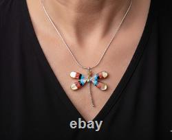 Zuni Angus Ahiyite Multi-Stone Dragonfly Pendant Brooch Native Am Jewelry