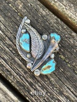 Zuni Ben Eustace Carved Turquoise Floral Pin Pendant Enhancer Y