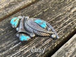 Zuni Ben Eustace Carved Turquoise Floral Pin Pendant Enhancer Y