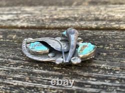Zuni Ben Eustace Carved Turquoise Floral Pin Pendant Enhancer Y