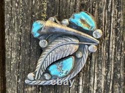 Zuni Ben Eustace Carved Turquoise Floral Pin Pendant Enhancer Y