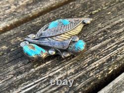 Zuni Ben Eustace Carved Turquoise Floral Pin Pendant Enhancer Y