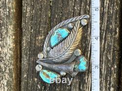 Zuni Ben Eustace Carved Turquoise Floral Pin Pendant Enhancer Y