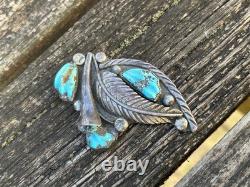 Zuni Ben Eustace Carved Turquoise Floral Pin Pendant Enhancer Y