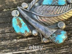 Zuni Ben Eustace Carved Turquoise Floral Pin Pendant Enhancer Y