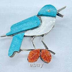 Zuni Blue Bird Pin Pendant Carved Multi-stone Inlay by S Lonjose 1 Sterling