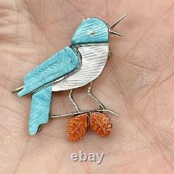 Zuni Blue Bird Pin Pendant Carved Multi-stone Inlay by S Lonjose 1 Sterling