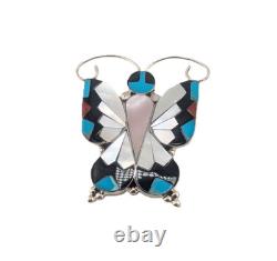 Zuni Butterfly Multi Stones Inlay Handmade Pin Pendant Native American Jewelry