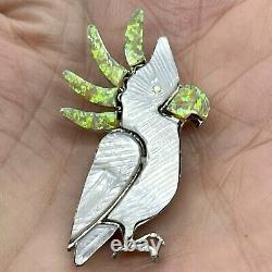 Zuni Cockatoo Pin Pendant Carved Multistone Inlay Artist Lonjose 1 1/2 Sterling