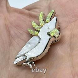 Zuni Cockatoo Pin Pendant Carved Multistone Inlay Artist Lonjose 1 1/2 Sterling