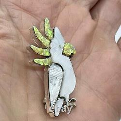 Zuni Cockatoo Pin Pendant Carved Multistone Inlay Artist Lonjose 1 1/2 Sterling