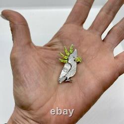 Zuni Cockatoo Pin Pendant Carved Multistone Inlay Artist Lonjose 1 1/2 Sterling