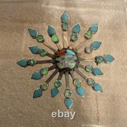 Zuni Designer Vera Halusewa Sterling Silver 925 Turquoise Star Brooch Pendant