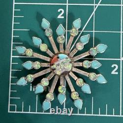 Zuni Designer Vera Halusewa Sterling Silver 925 Turquoise Star Brooch Pendant