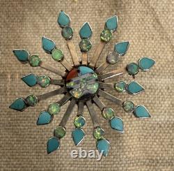 Zuni Designer Vera Halusewa Sterling Silver 925 Turquoise Star Brooch Pendant