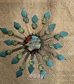Zuni Designer Vera Halusewa Sterling Silver 925 Turquoise Star Brooch Pendant