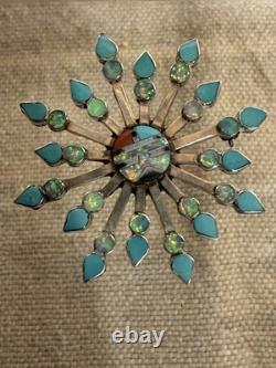 Zuni Designer Vera Halusewa Sterling Silver 925 Turquoise Star Brooch Pendant