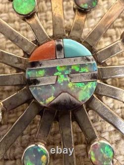 Zuni Designer Vera Halusewa Sterling Silver 925 Turquoise Star Brooch Pendant