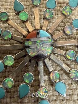 Zuni Designer Vera Halusewa Sterling Silver 925 Turquoise Star Brooch Pendant