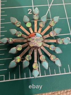 Zuni Designer Vera Halusewa Sterling Silver 925 Turquoise Star Brooch Pendant