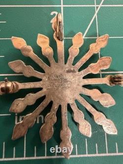 Zuni Designer Vera Halusewa Sterling Silver 925 Turquoise Star Brooch Pendant