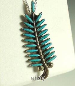 Zuni Evans WAATSA Pendant Pin Necklace STERLING NEEDLEPOINT TURQUOISE Feather