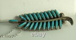 Zuni Evans WAATSA Pendant Pin Necklace STERLING NEEDLEPOINT TURQUOISE Feather