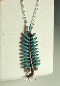 Zuni Evans WAATSA Pendant Pin Necklace STERLING NEEDLEPOINT TURQUOISE Feather