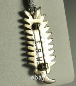 Zuni Evans WAATSA Pendant Pin Necklace STERLING NEEDLEPOINT TURQUOISE Feather