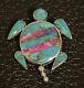 Zuni Handmade Native American Sterling Silver Turtle Pendant/pin Signed Aahiyite