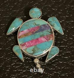 Zuni Handmade Native American Sterling Silver Turtle Pendant/Pin Signed AAhiyite