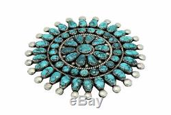 Zuni Handmade Pin, Circa 1960s, Lone Mountain Turquoise, Collectors Piece, 2.5