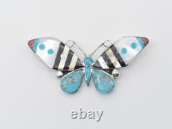 Zuni Handmade Pin / Pendant Sterling Silver with Inlaid Multi-Stones