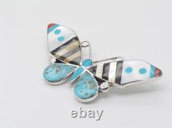 Zuni Handmade Pin / Pendant Sterling Silver with Inlaid Multi-Stones
