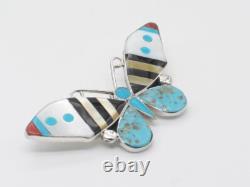 Zuni Handmade Pin / Pendant Sterling Silver with Inlaid Multi-Stones