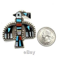 Zuni Handmade Sterling Silver Multi-Stone Bird Pendant/Pin Herbert Cellicion