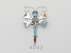 Zuni Handmade Sterling Silver Multi-Stone Dragonfly Pin / Pendant