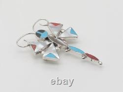 Zuni Handmade Sterling Silver Multi-Stone Dragonfly Pin / Pendant